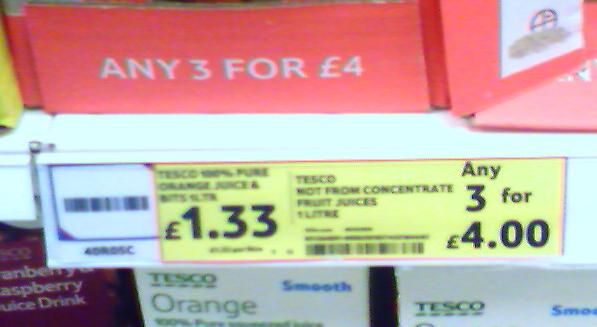 Tesco Orange Juice - £1.33 or 3 for £4!